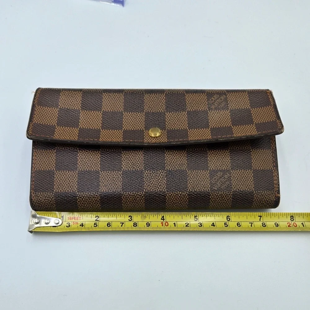 Louis Vuitton Damier Ebene Sarah Wallet Brown Checkbook Long Clutch Authentic